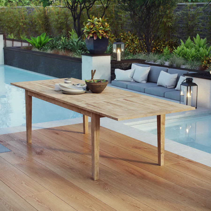 Cove Extendable Outdoor Patio Teak Dining Table in Natural
