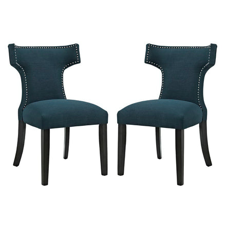 Curve Fabric Dining Side Chair Set of 2 in Azure