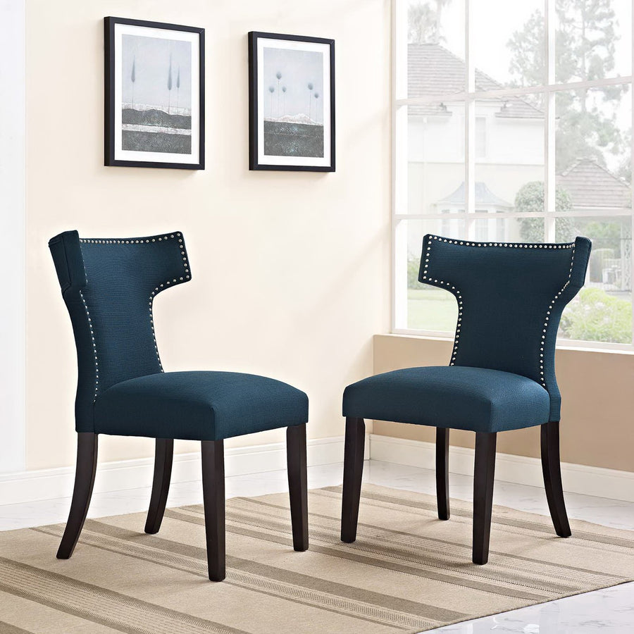Spire Fabric Dining Side Chair Set of 2 in Azure