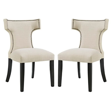 Curve Fabric Dining Side Chair Set of 2 in Beige