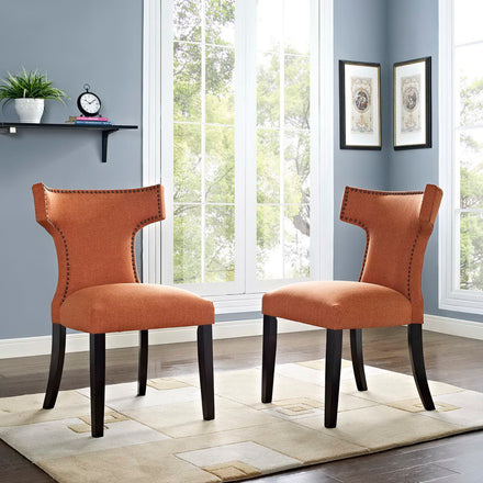Curve Fabric Dining Side Chair Set of 2 in Orange