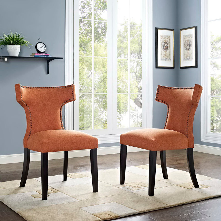Spire Fabric Dining Side Chair Set of 2 in Orange