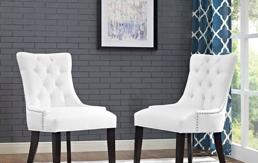 Hollow Vinyl Dining Side Chair Set of 2 in White