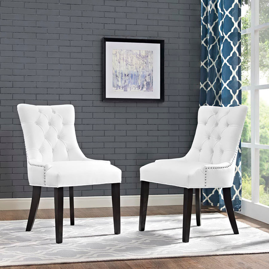 Hollow Vinyl Dining Side Chair Set of 2 in White
