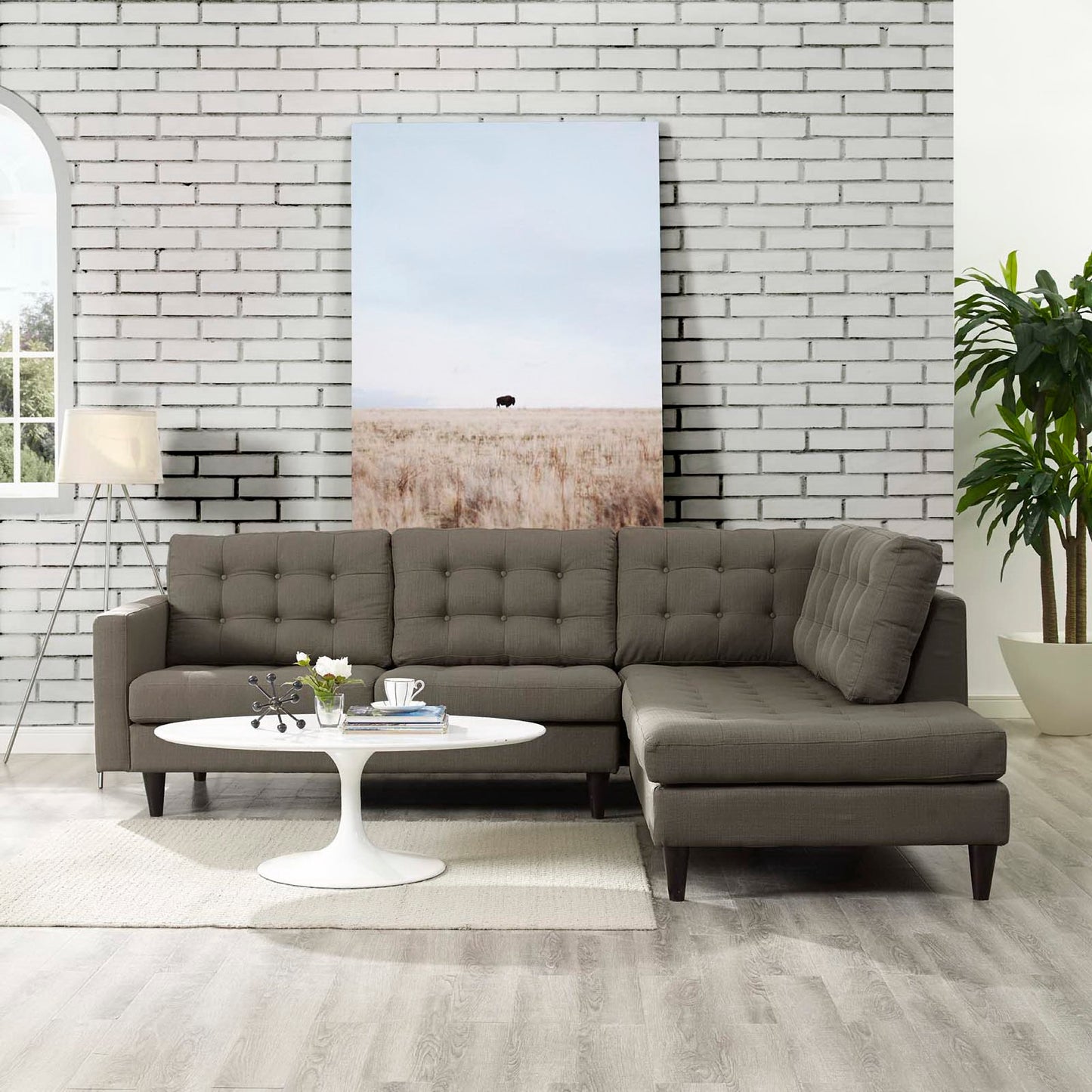 Empress 2 Piece Upholstered Fabric Right Facing Bumper Sectional by Furniture for America