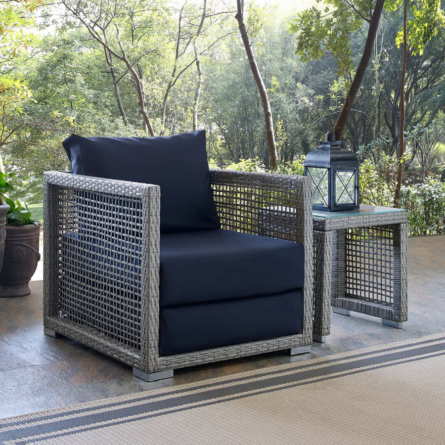 Cinder Rattan Outdoor Patio Armchair in Gray Navy