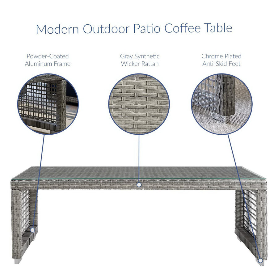 Cinder Rattan Outdoor Patio Coffee Table in Gray