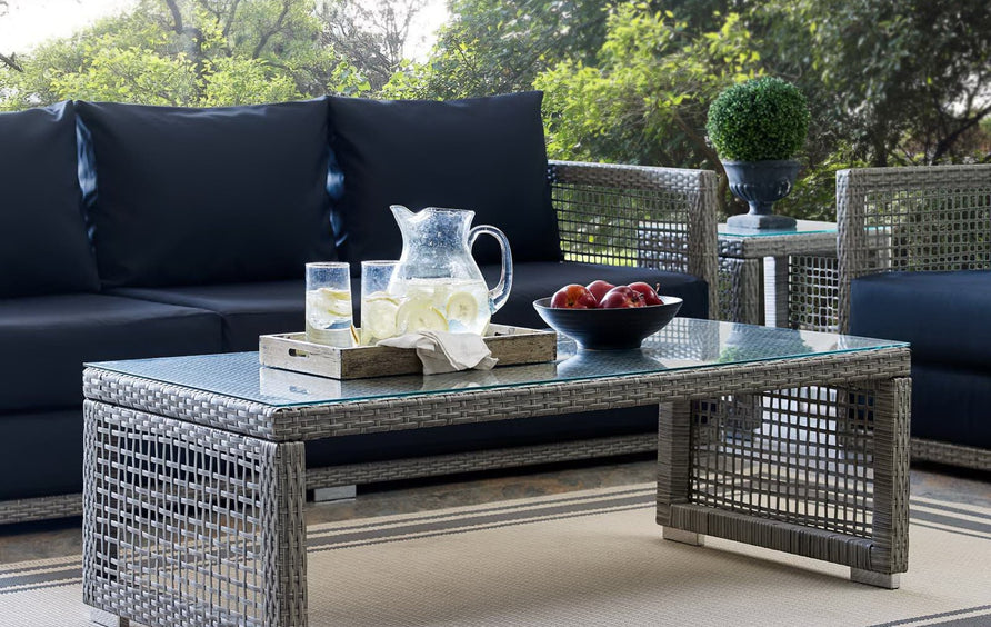 Cinder Rattan Outdoor Patio Coffee Table in Gray