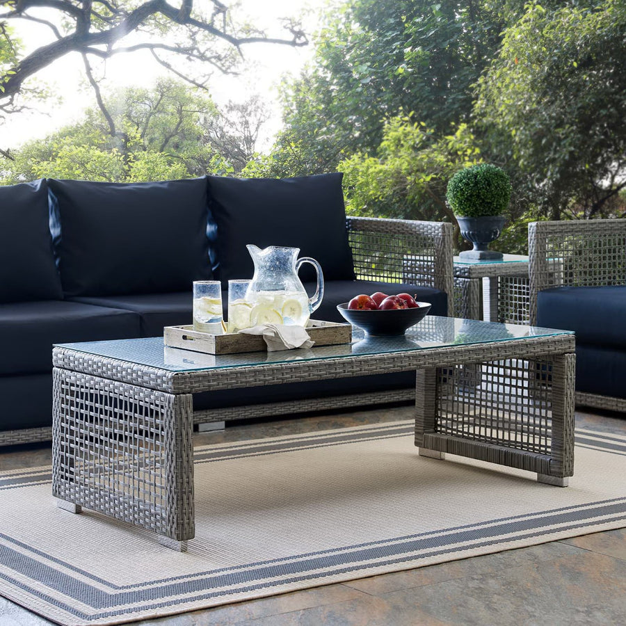 Cinder Rattan Outdoor Patio Coffee Table in Gray