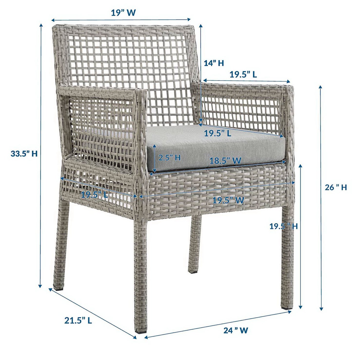 Cinder 7 Piece Outdoor Patio Wicker Rattan Set in Gray Gray