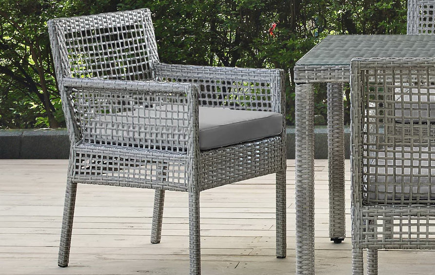 Cinder Outdoor Patio Wicker Rattan Dining Armchair in Gray Gray