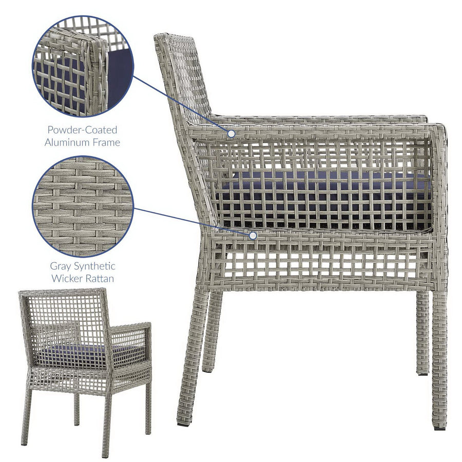 Cinder Outdoor Patio Wicker Rattan Dining Armchair in Gray Navy