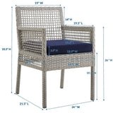 Cinder Outdoor Patio Wicker Rattan Dining Armchair in Gray Navy