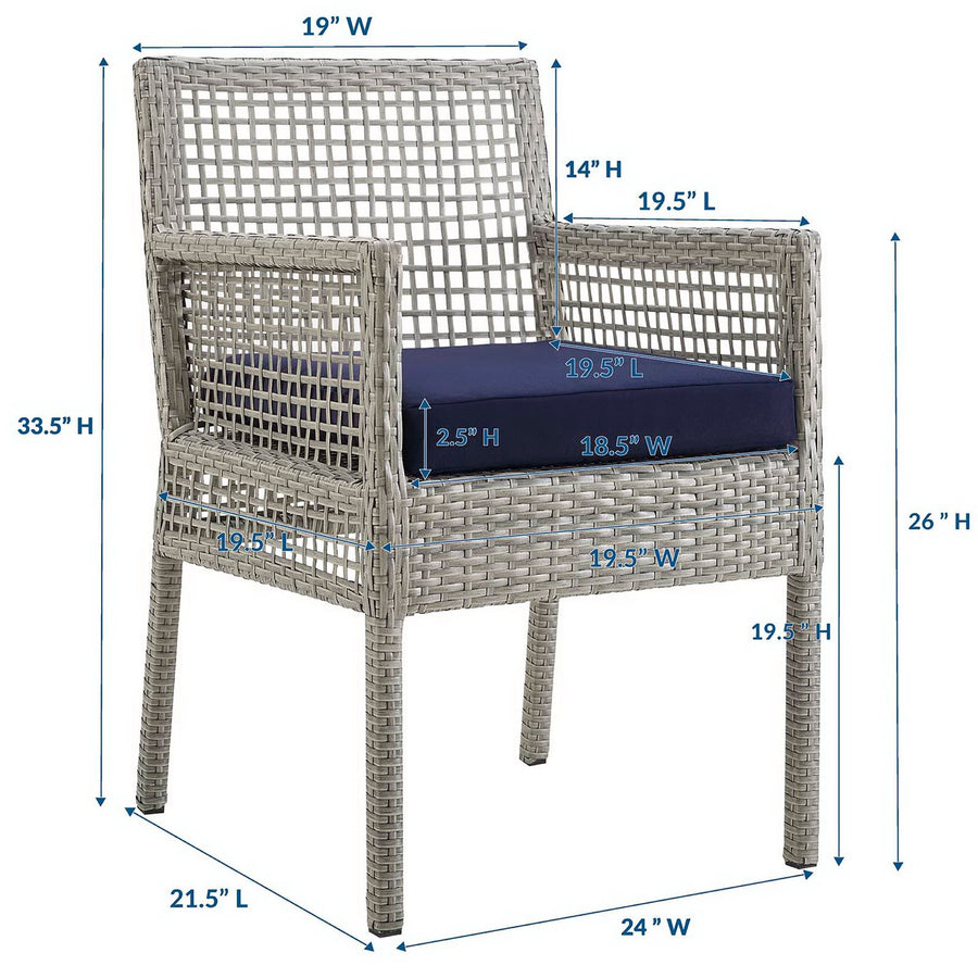 Cinder Outdoor Patio Wicker Rattan Dining Armchair in Gray Navy