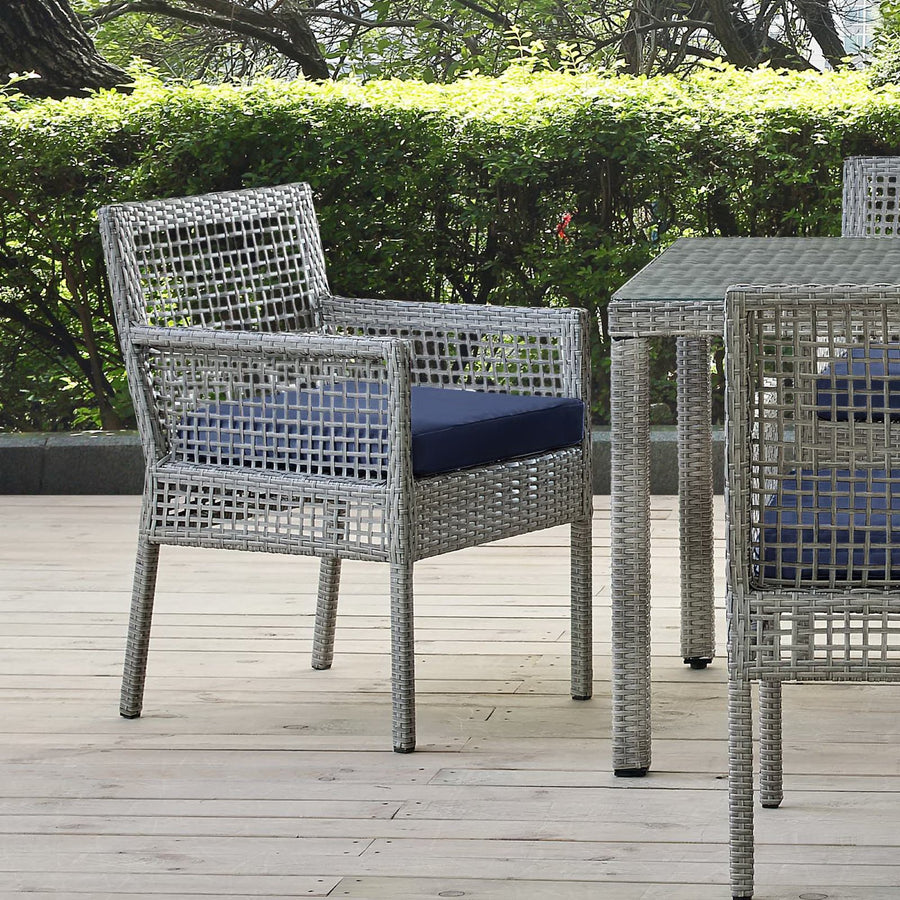 Cinder Outdoor Patio Wicker Rattan Dining Armchair in Gray Navy