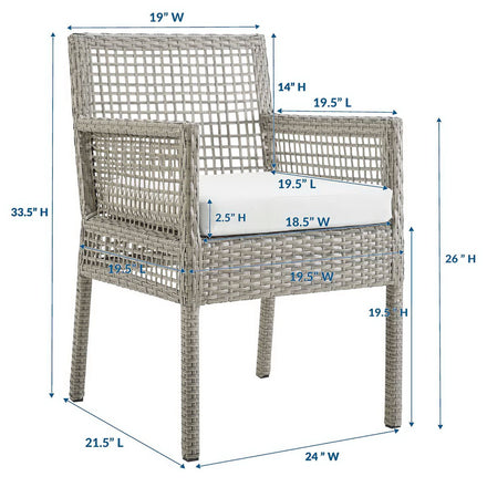 Aura Outdoor Patio Wicker Rattan Dining Armchair in Gray White