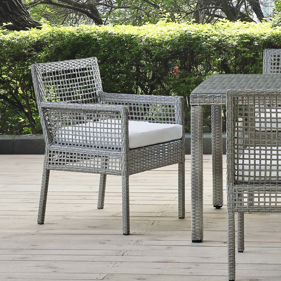 Cinder Outdoor Patio Wicker Rattan Dining Armchair in Gray White