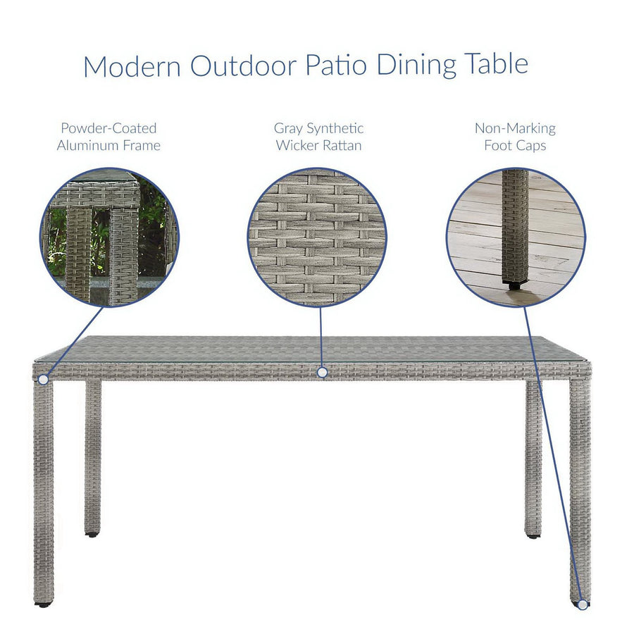 Cinder 68" Outdoor Patio Wicker Rattan Dining Table in Gray