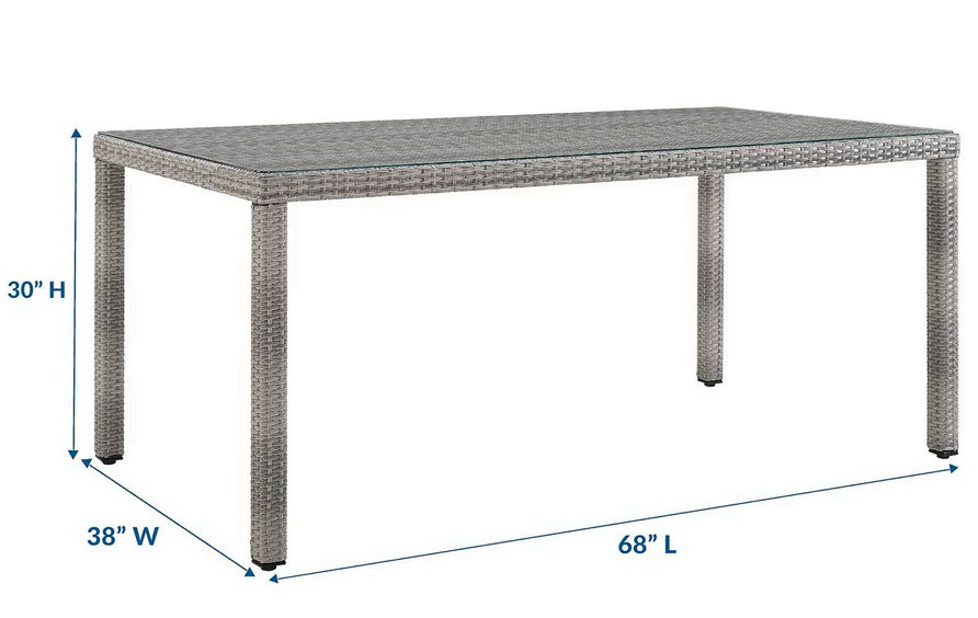 Cinder 68" Outdoor Patio Wicker Rattan Dining Table in Gray
