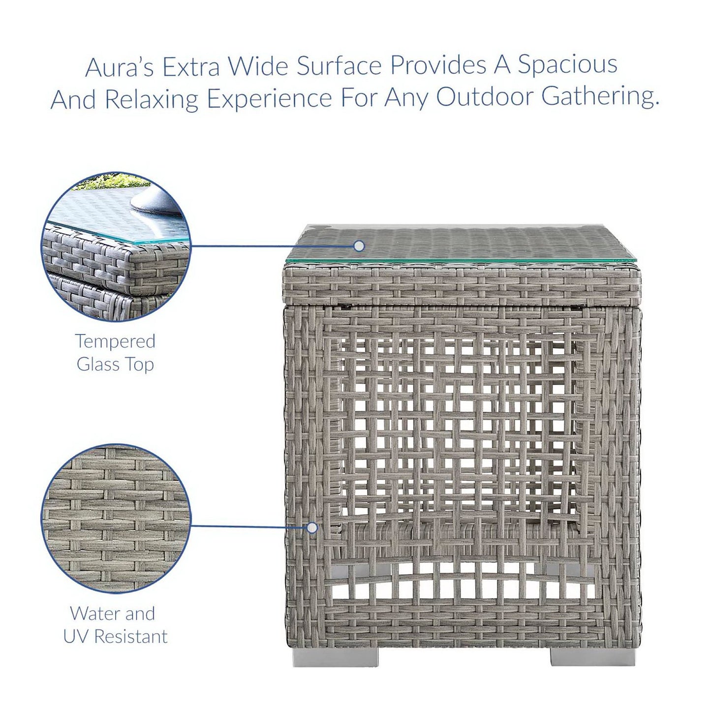 Aura Outdoor Patio Wicker Rattan Side Table by Furniture For America