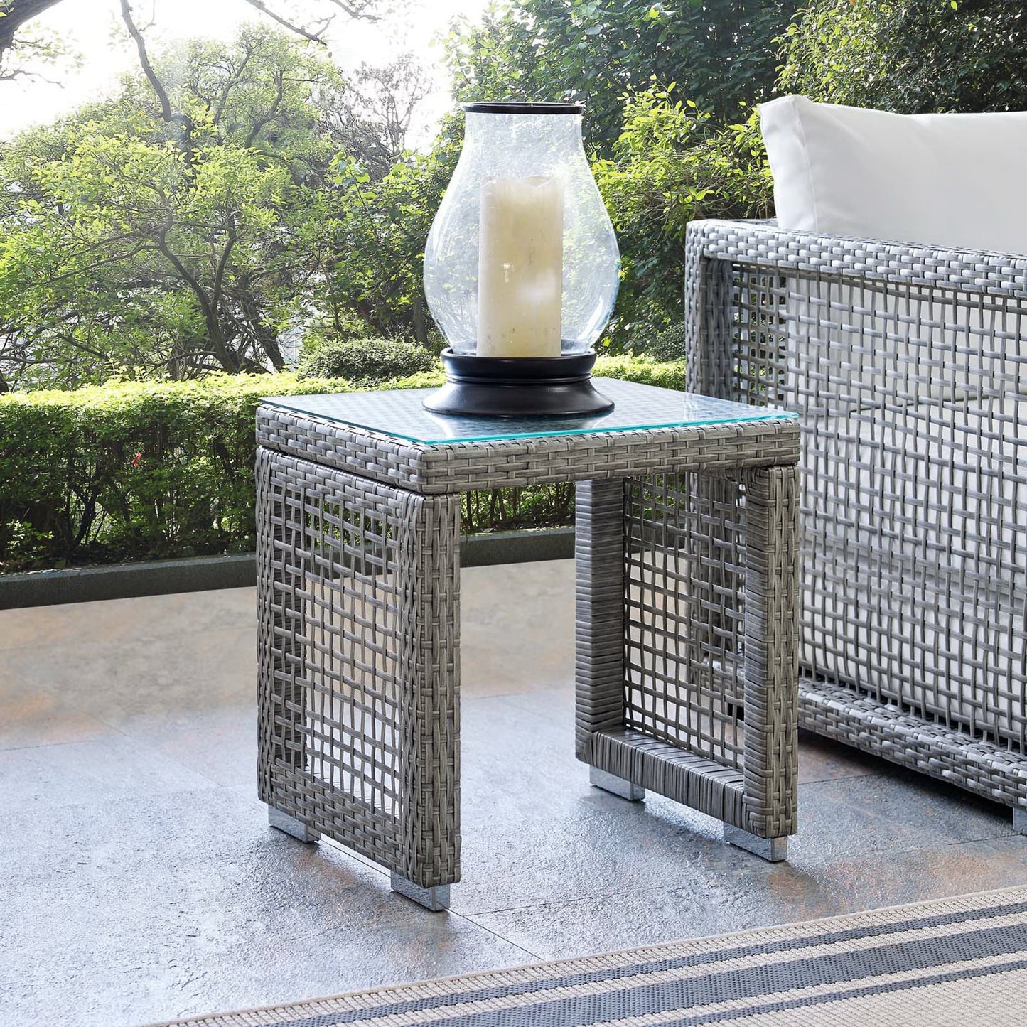 Aura Outdoor Patio Wicker Rattan Side Table by Furniture For America