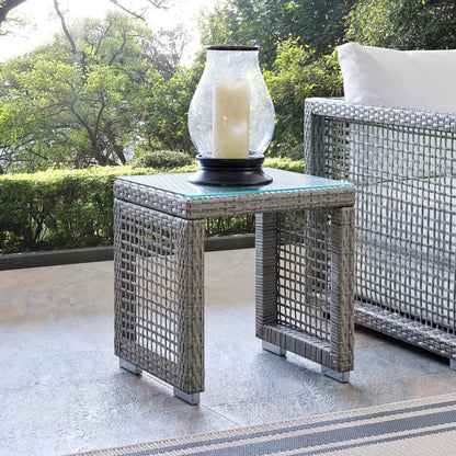 Aura Outdoor Patio Wicker Rattan Side Table by Furniture For America