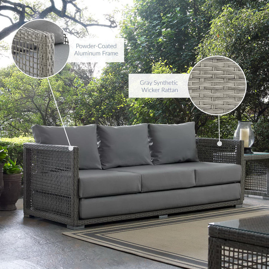 Cinder Outdoor Patio Wicker Rattan Sofa in Gray Gray
