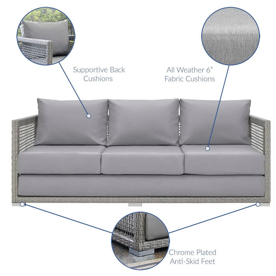 Cinder Outdoor Patio Wicker Rattan Sofa in Gray Gray