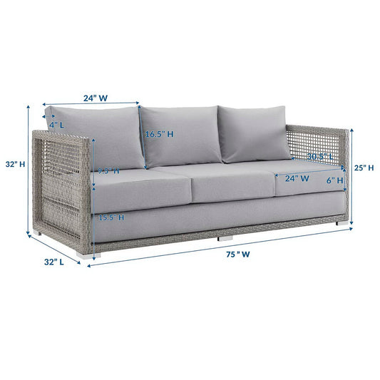 Aura Outdoor Patio Wicker Rattan Sofa by Furniture For America
