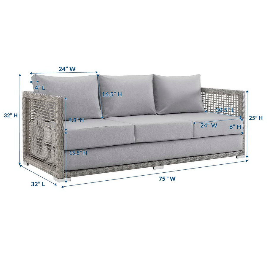 Cinder Outdoor Patio Wicker Rattan Sofa in Gray Gray