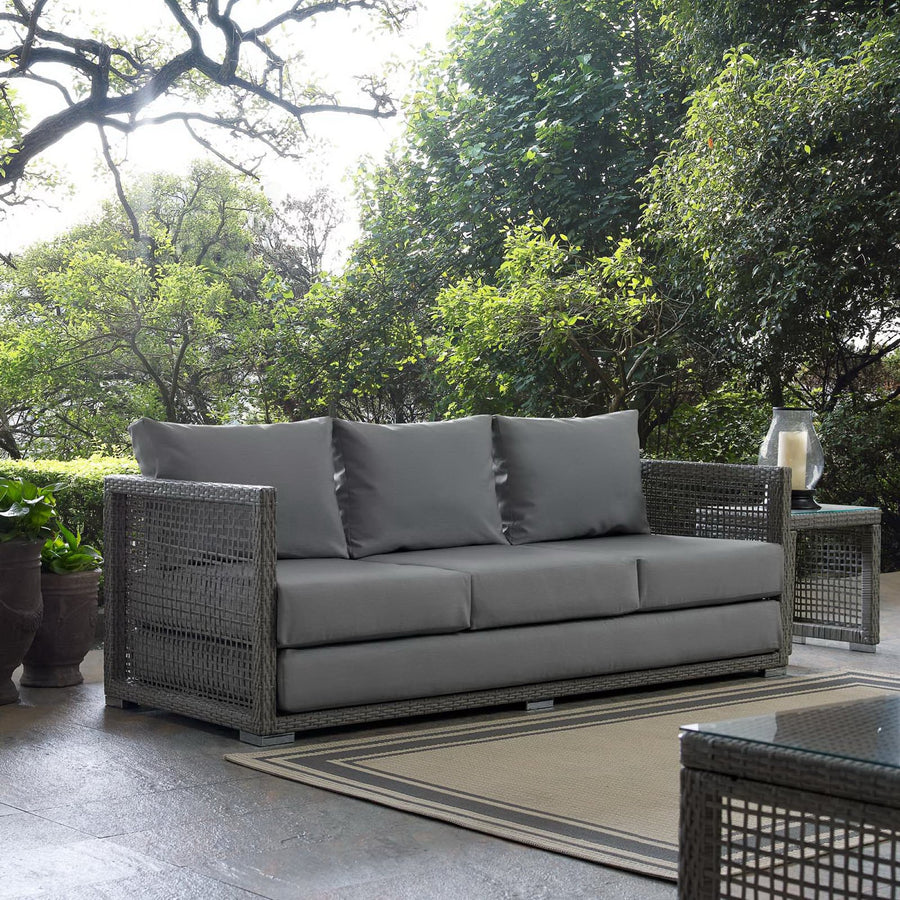Cinder Outdoor Patio Wicker Rattan Sofa in Gray Gray