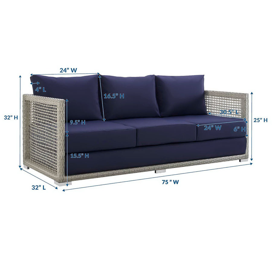 Cinder Outdoor Patio Wicker Rattan Sofa in Gray Navy