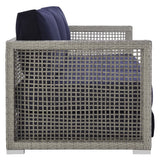 Cinder Outdoor Patio Wicker Rattan Sofa in Gray Navy