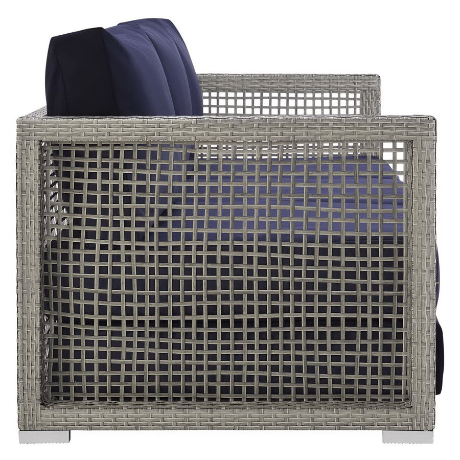 Cinder Outdoor Patio Wicker Rattan Sofa in Gray Navy