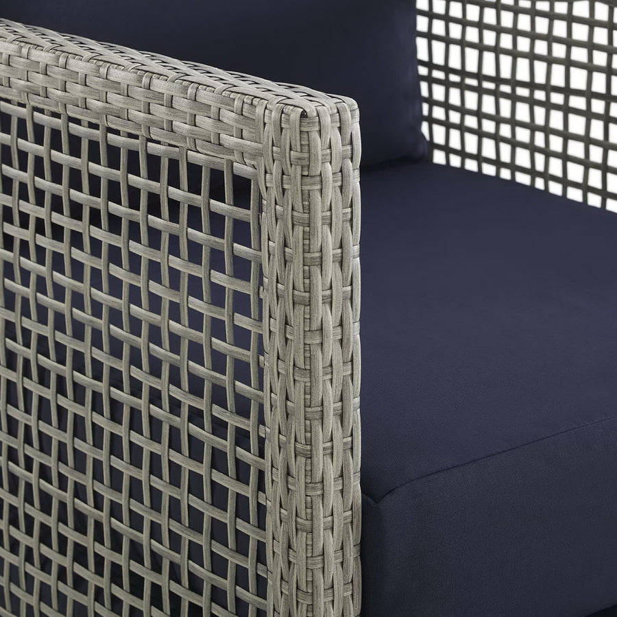 Cinder Outdoor Patio Wicker Rattan Sofa in Gray Navy
