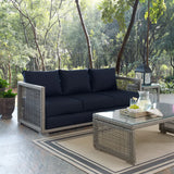 Cinder Outdoor Patio Wicker Rattan Sofa in Gray Navy