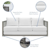 Cinder Outdoor Patio Wicker Rattan Sofa in Gray White