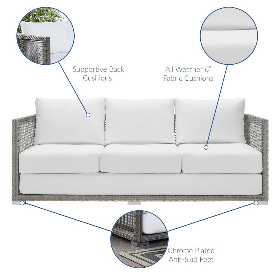 Cinder Outdoor Patio Wicker Rattan Sofa in Gray White