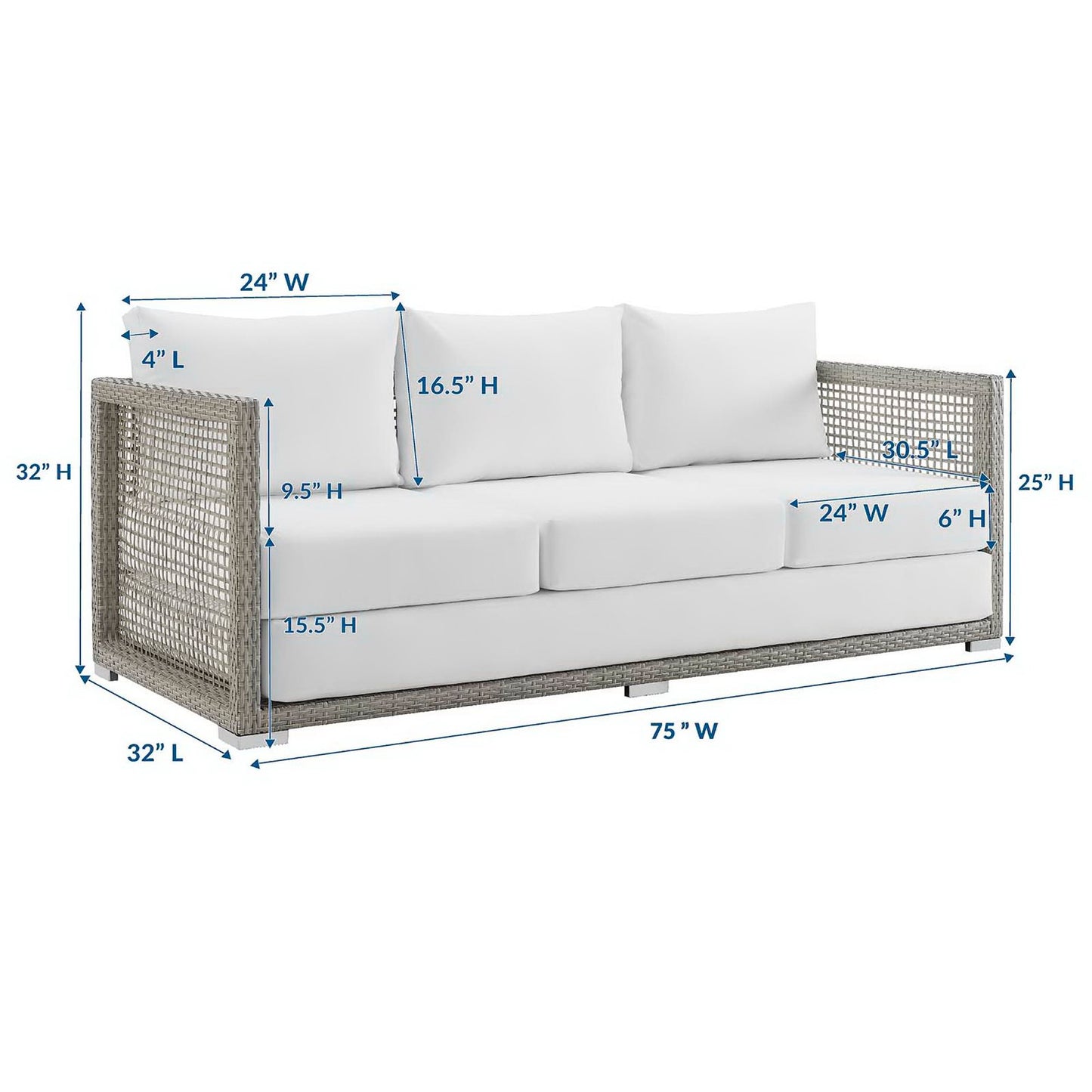 Aura Outdoor Patio Wicker Rattan Sofa by Furniture For America
