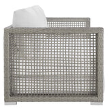 Cinder Outdoor Patio Wicker Rattan Sofa in Gray White