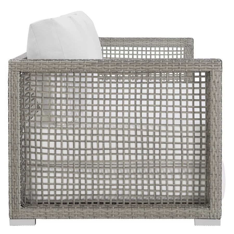 Cinder Outdoor Patio Wicker Rattan Sofa in Gray White