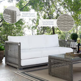 Cinder Outdoor Patio Wicker Rattan Sofa in Gray White