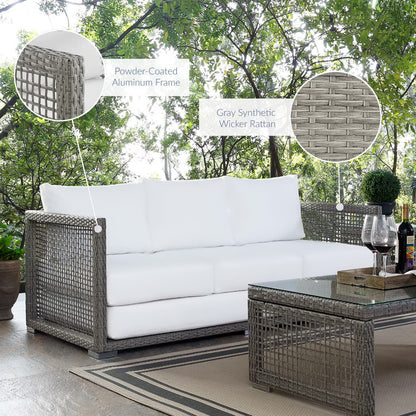 Aura Outdoor Patio Wicker Rattan Sofa by Furniture For America