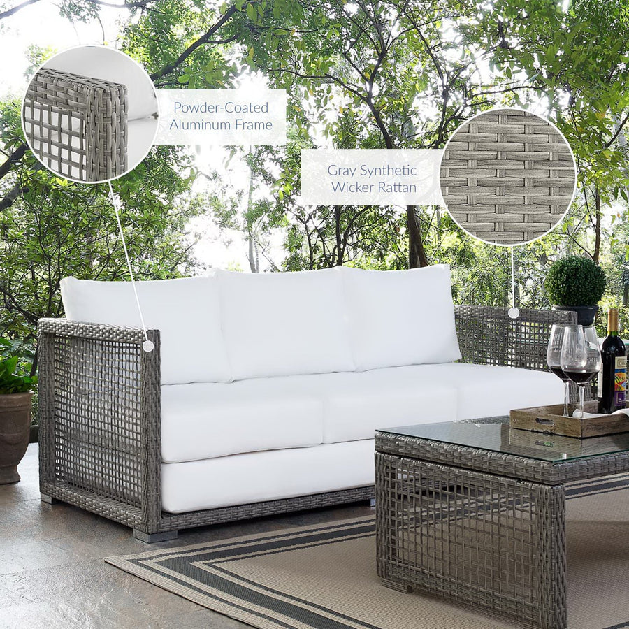Cinder Outdoor Patio Wicker Rattan Sofa in Gray White