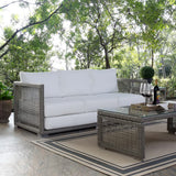 Cinder Outdoor Patio Wicker Rattan Sofa in Gray White
