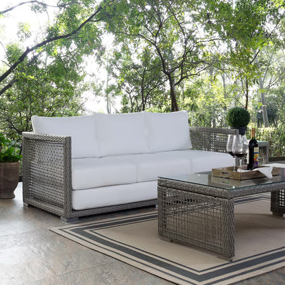 Aura Outdoor Patio Wicker Rattan Sofa by Furniture For America