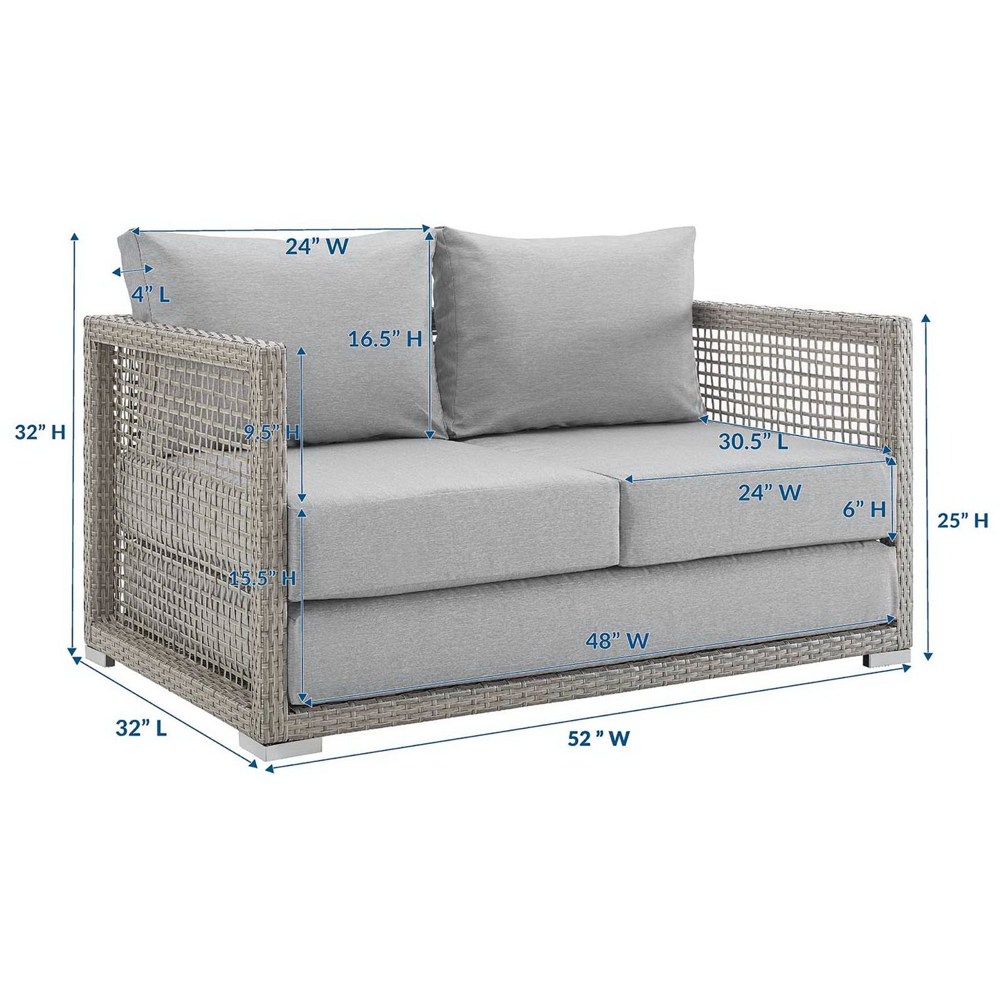 Cinder Outdoor Patio Wicker Rattan Loveseat in Gray Gray