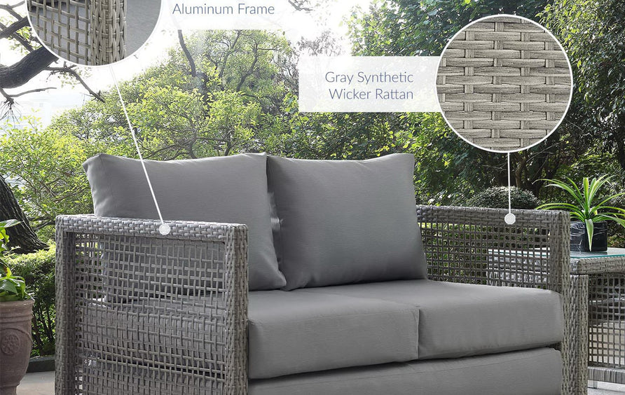 Cinder Outdoor Patio Wicker Rattan Loveseat in Gray Gray