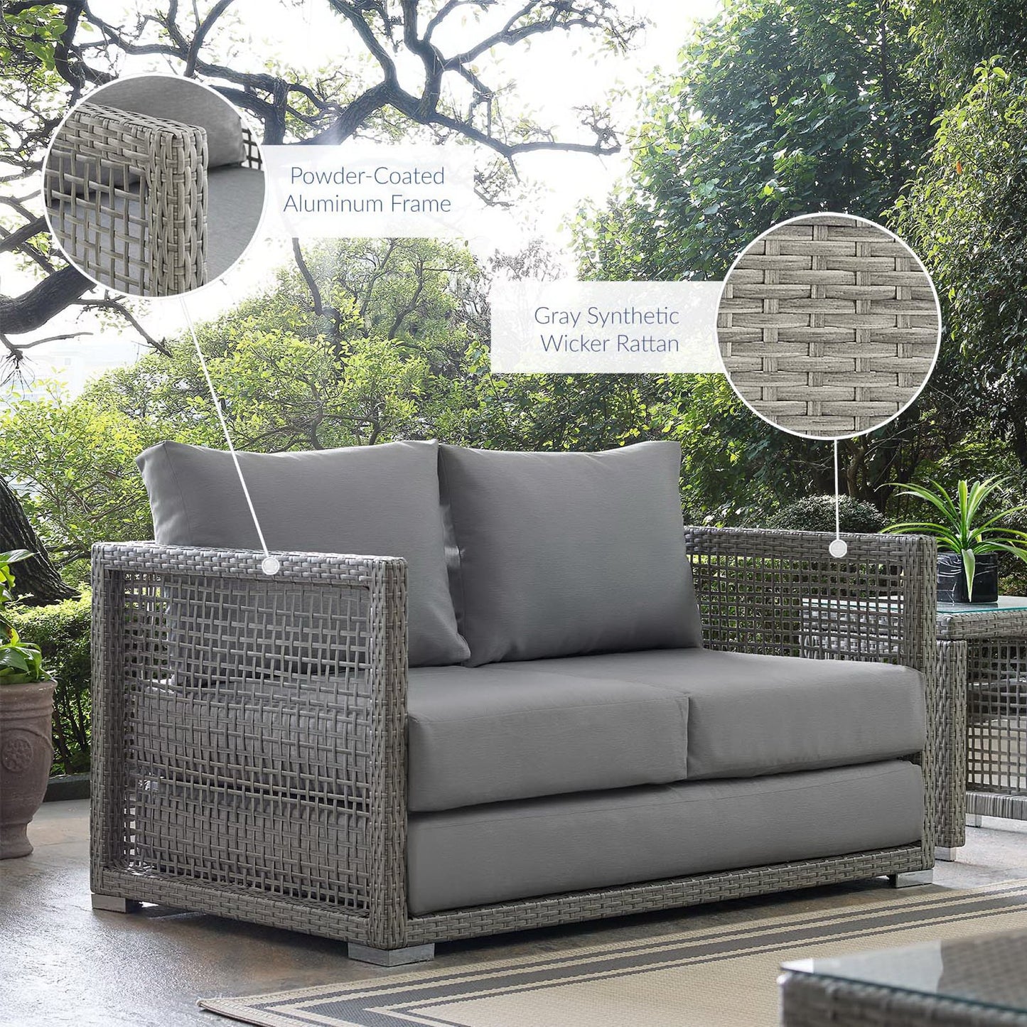 Cinder Outdoor Patio Wicker Rattan Loveseat in Gray Gray