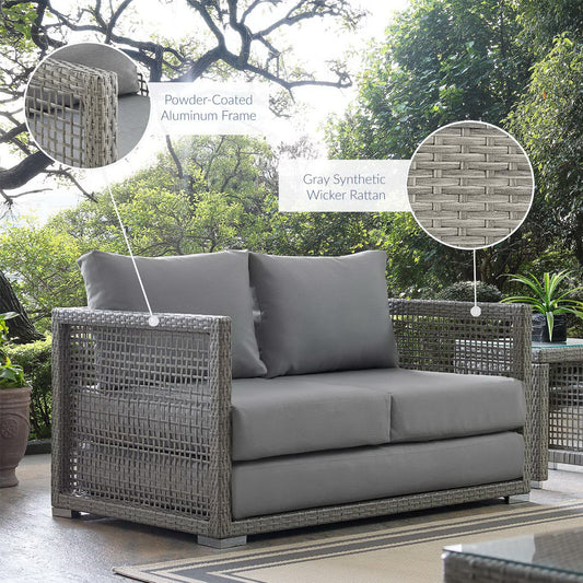 Aura Outdoor Patio Wicker Rattan Loveseat by Furniture for America